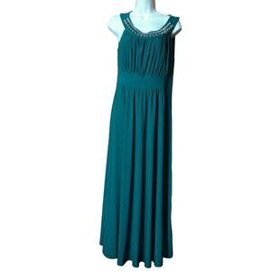 Blooming Rose Women's Medium Green Sleeveless Jeweled Maxi Dress Gown